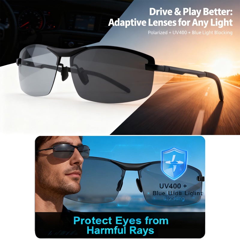 YIMI Men's photochromic lenses Polarized Driving Sunglasses transition safety Eyewear Day and Night Vision Glasses For Women (photochromic/Black Frame Black lens) - Image 2